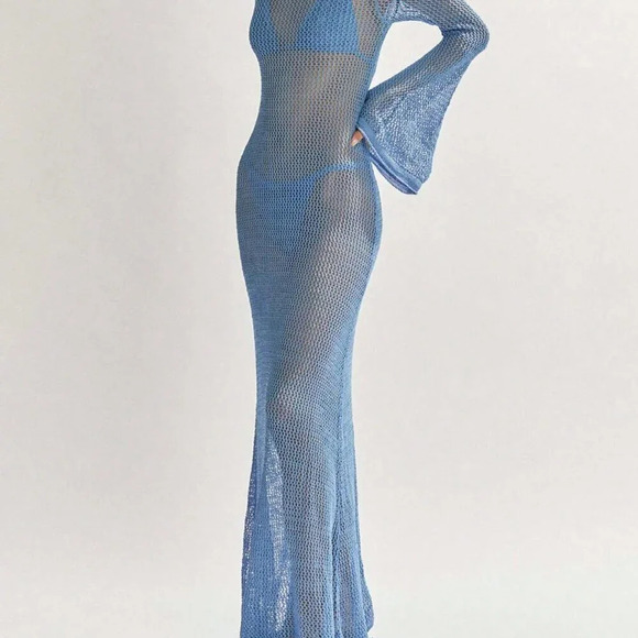 Blue Summer Women's Solid Color & Sexy Backless Beach Cover-Up - Picture 3 of 4